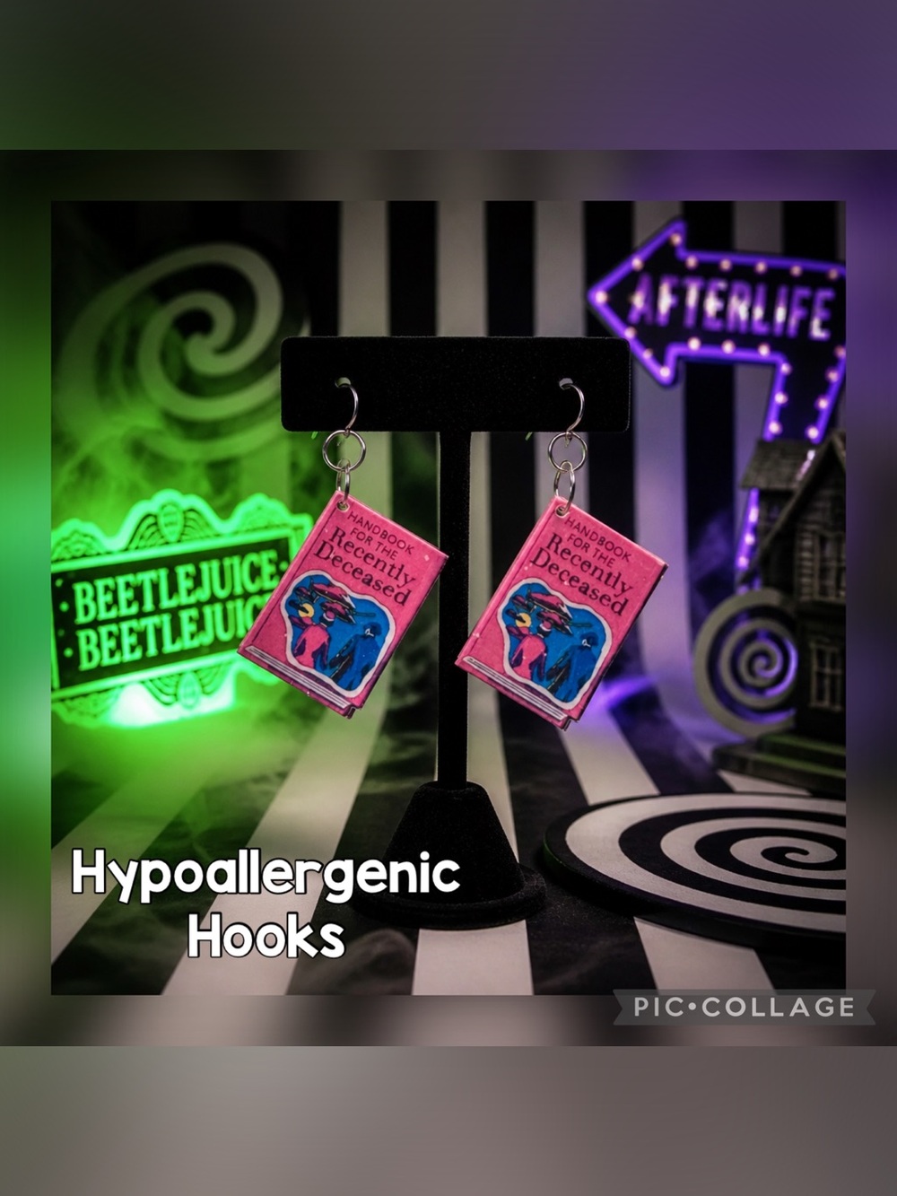 Beetlejuice Handbook for the Recently Deceased Book Earrings - Horror